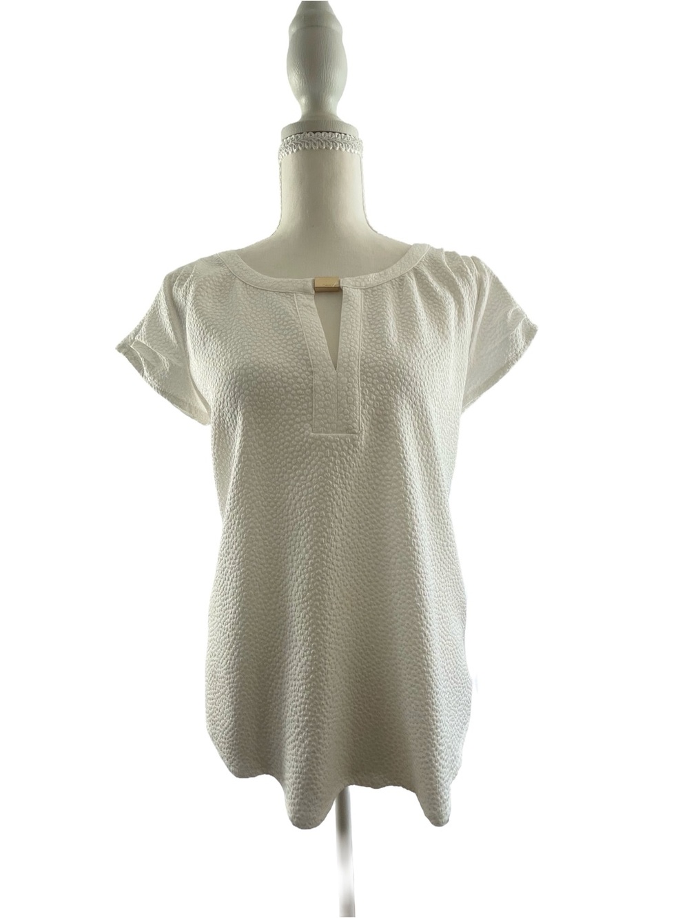 Calvin Klein White Textured Keyhole Blouse Fits Small